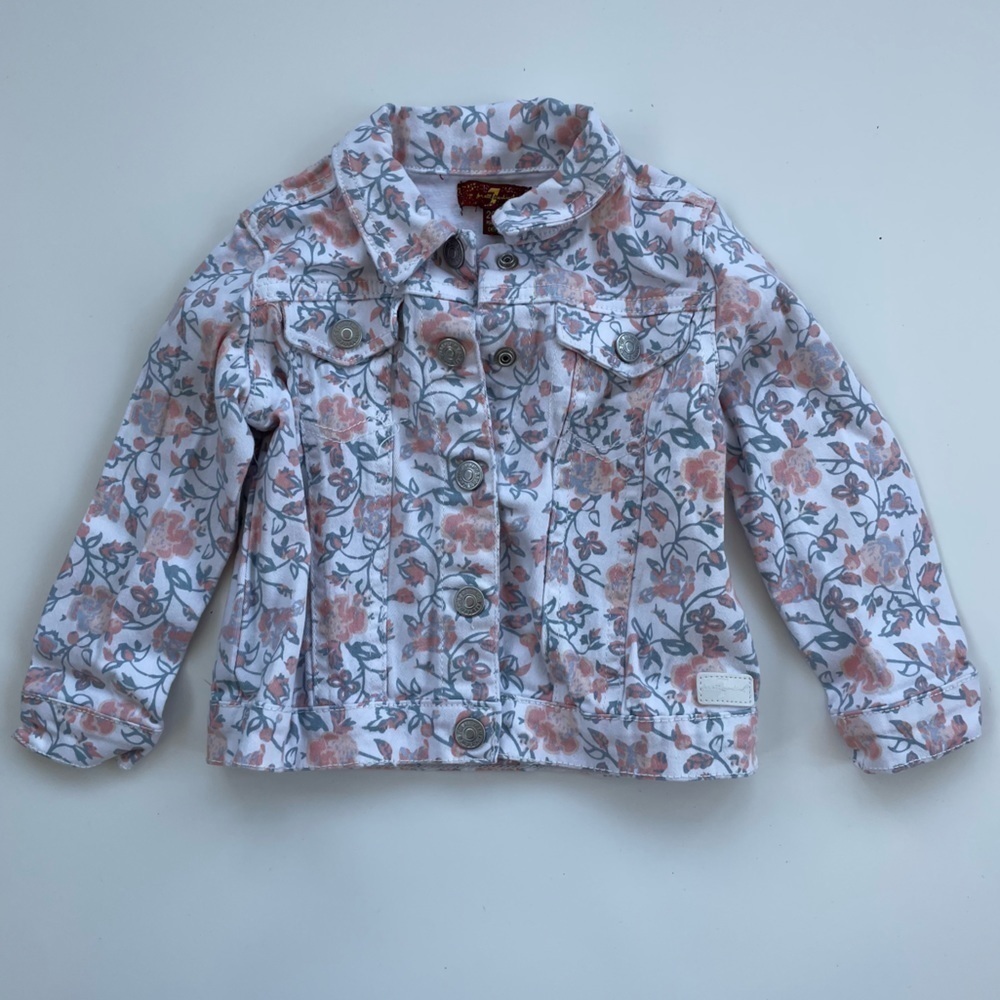 7 for all Mankind Girls Toddler Floral White Denim Jacket Size 24 months